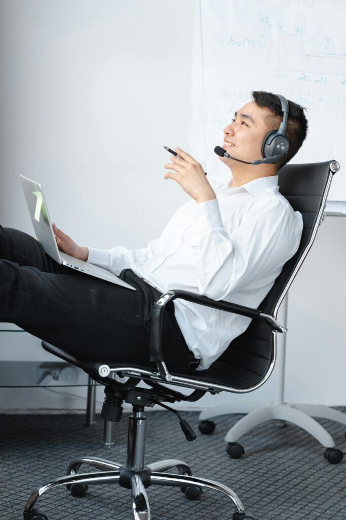 A virtual HR support assistant conducting a remote meeting with a subcontractor
