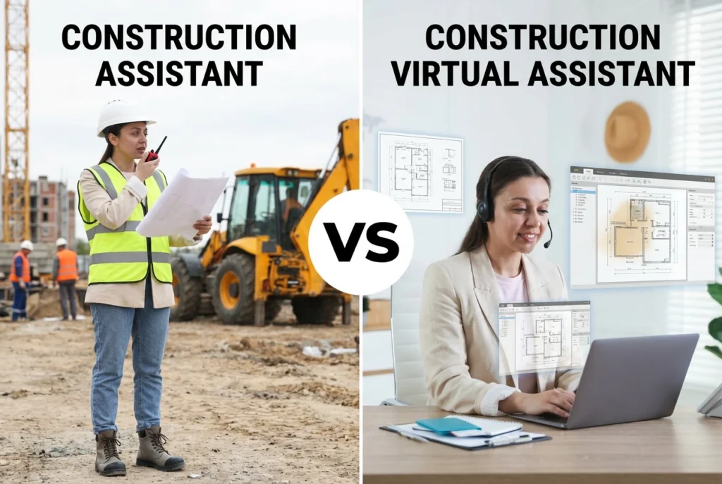 Construction assistant vs virtual assistant comparison graphic