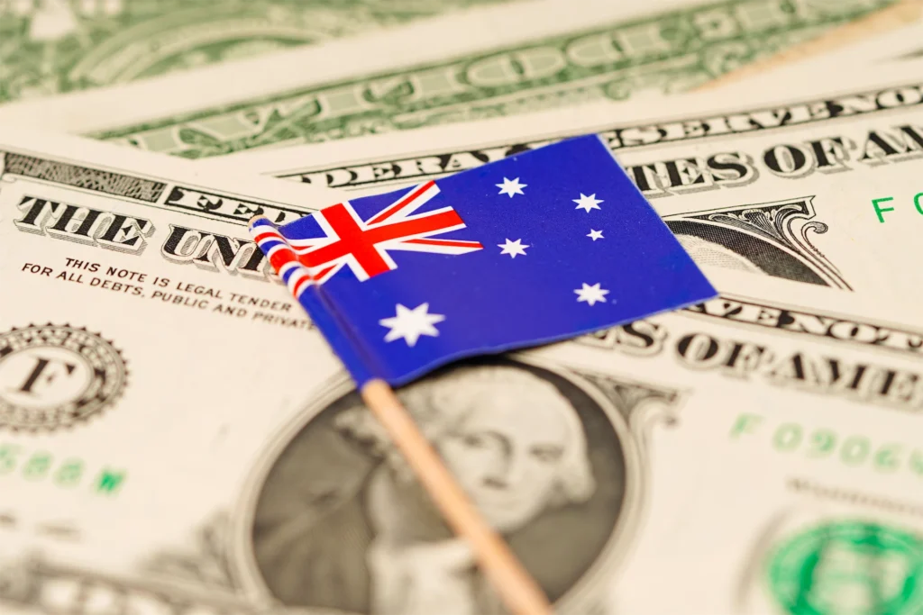 Australian currency and flag showing cost of no construction virtual assistant