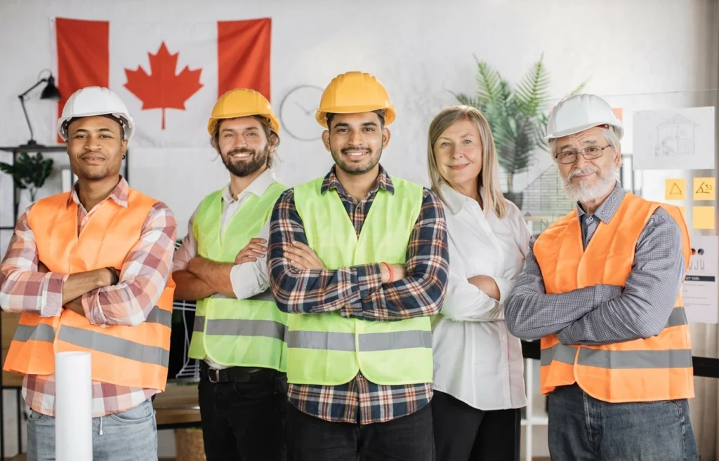 Team of professional contractors in Canada office setting