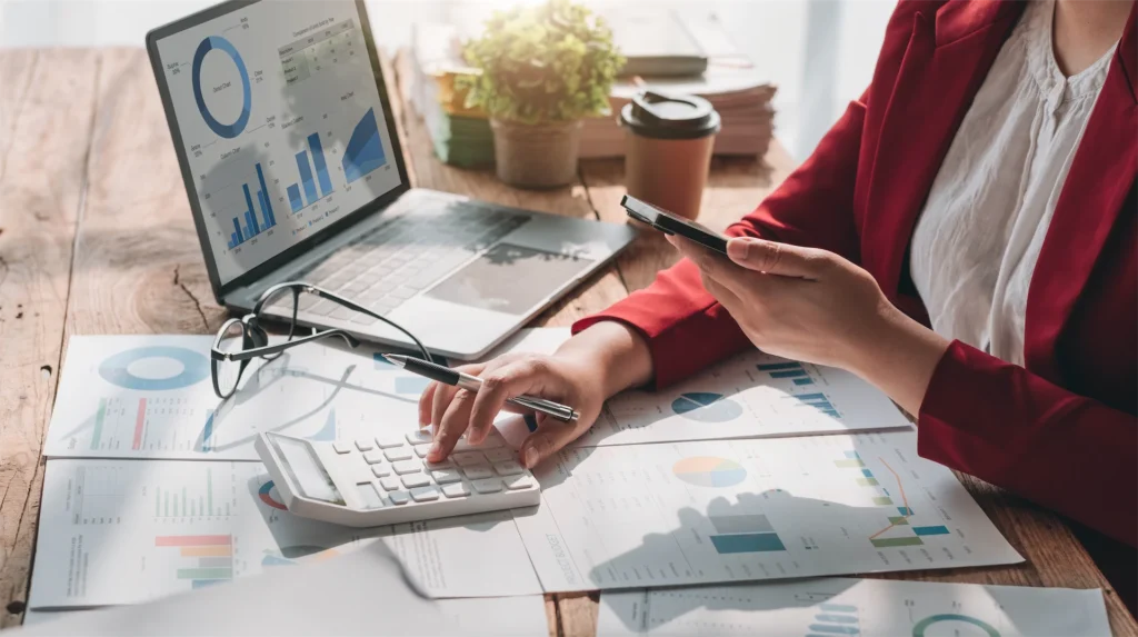 Accounting virtual assistant reviewing financial charts