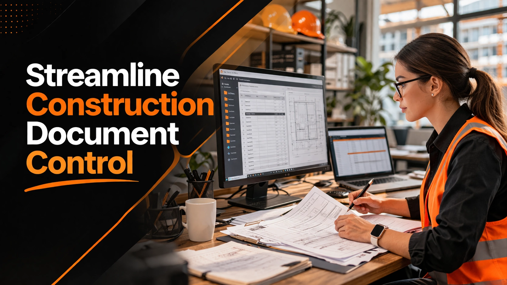 Construction document control specialist reviewing plans