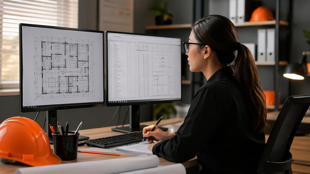 Construction submittal tracking on dual monitor setup