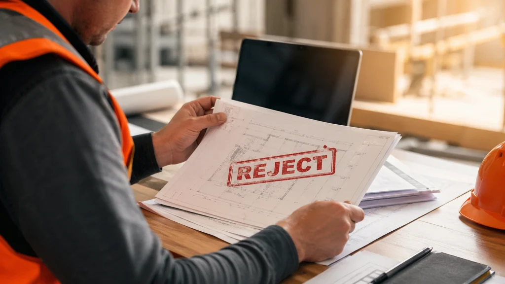 Rejected submittal documents reviewed by site contractor