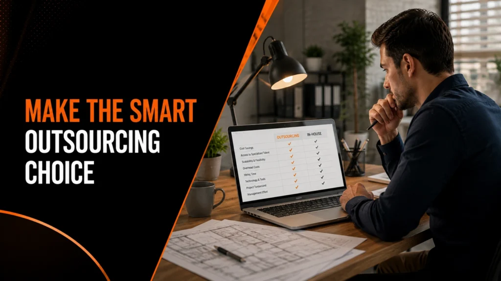 Architect reviewing outsourcing vs in-house staffing strategy for BIM work
