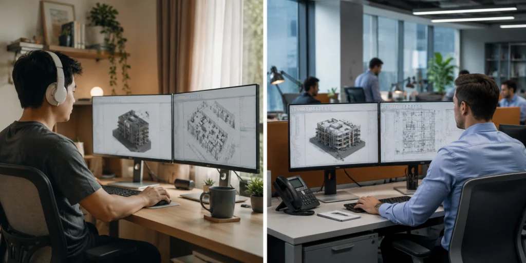 Remote Revit modeler virtual assistant vs in-house architectural drafting team comparison