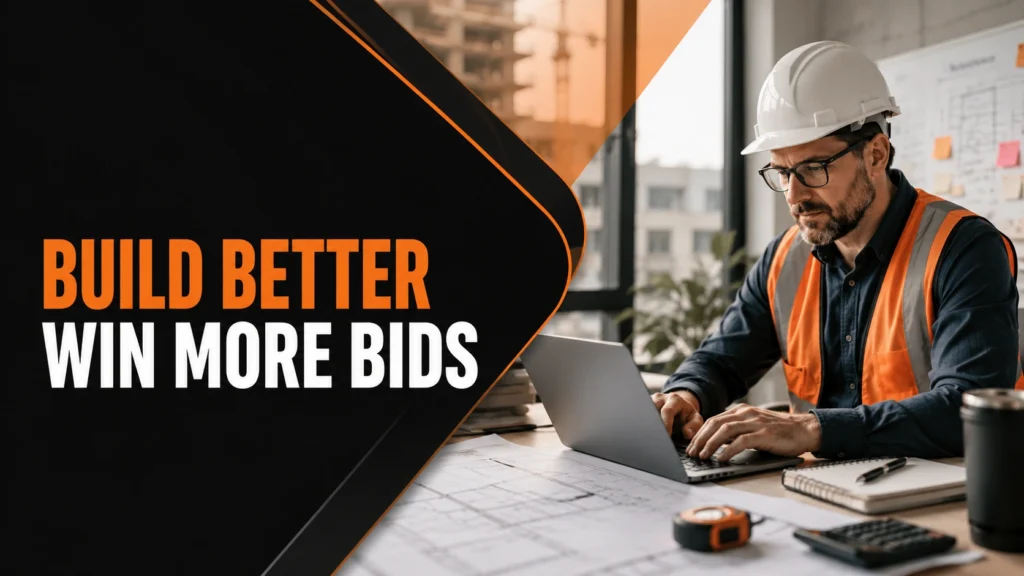 Construction estimator preparing bid proposal on a laptop