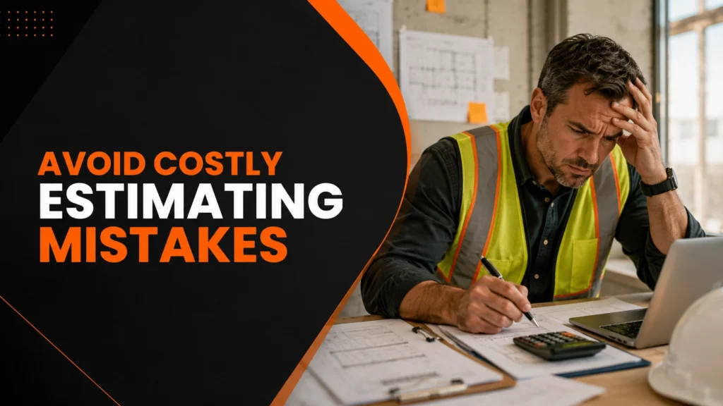Contractor reviewing construction estimates and project costs to avoid bidding and estimating errors