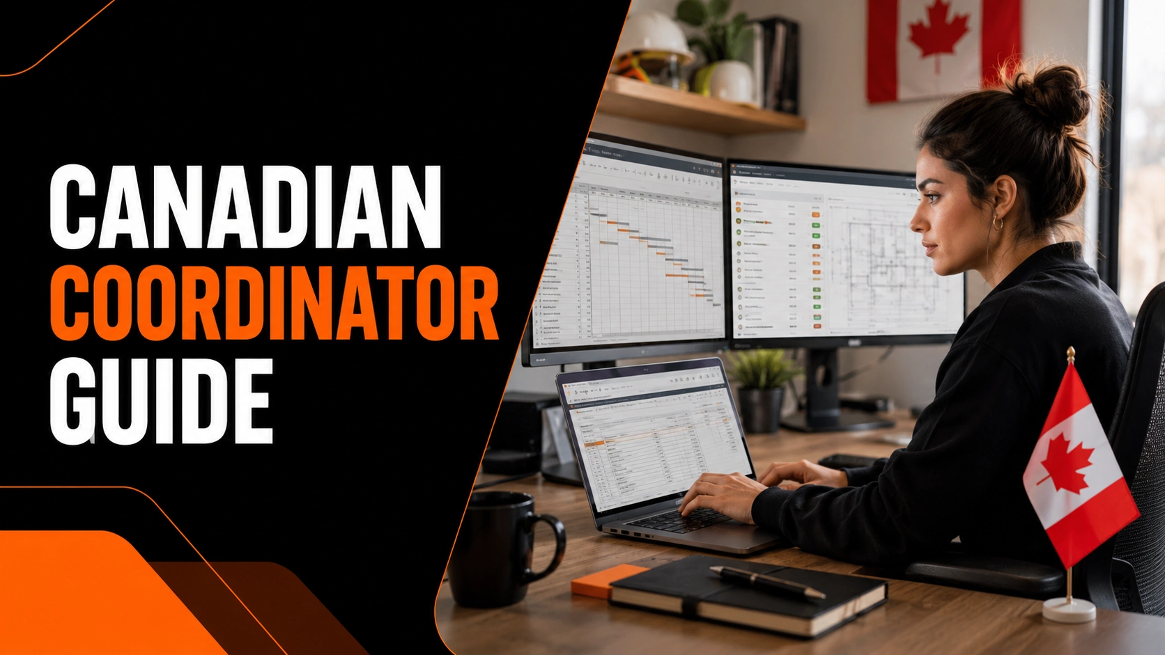Canadian construction coordinator working remotely on project schedules and construction plans